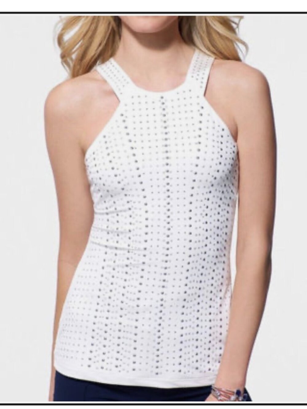 NWT Cache Sexy White Stretch Studded Halter Top, Size Small